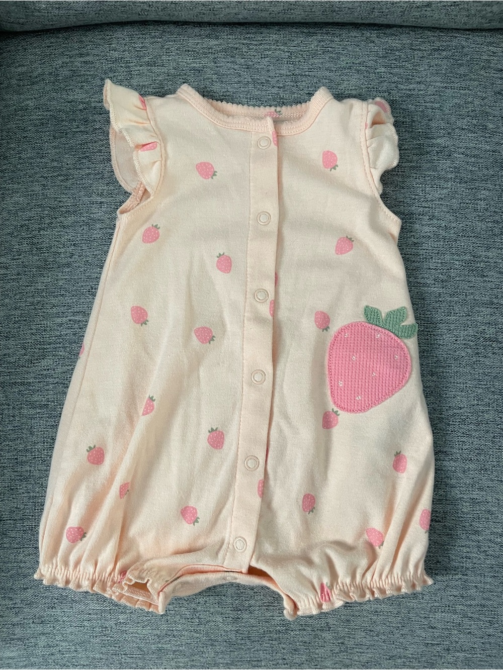 Peach Strawberry Print Baby One-Piece Romper